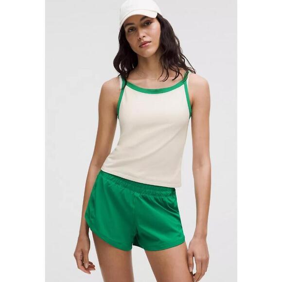 Tops - NWT Lululemon Organic Cotton High-Neck Ringer Tee Light Ivory/Raceway Green Sz L